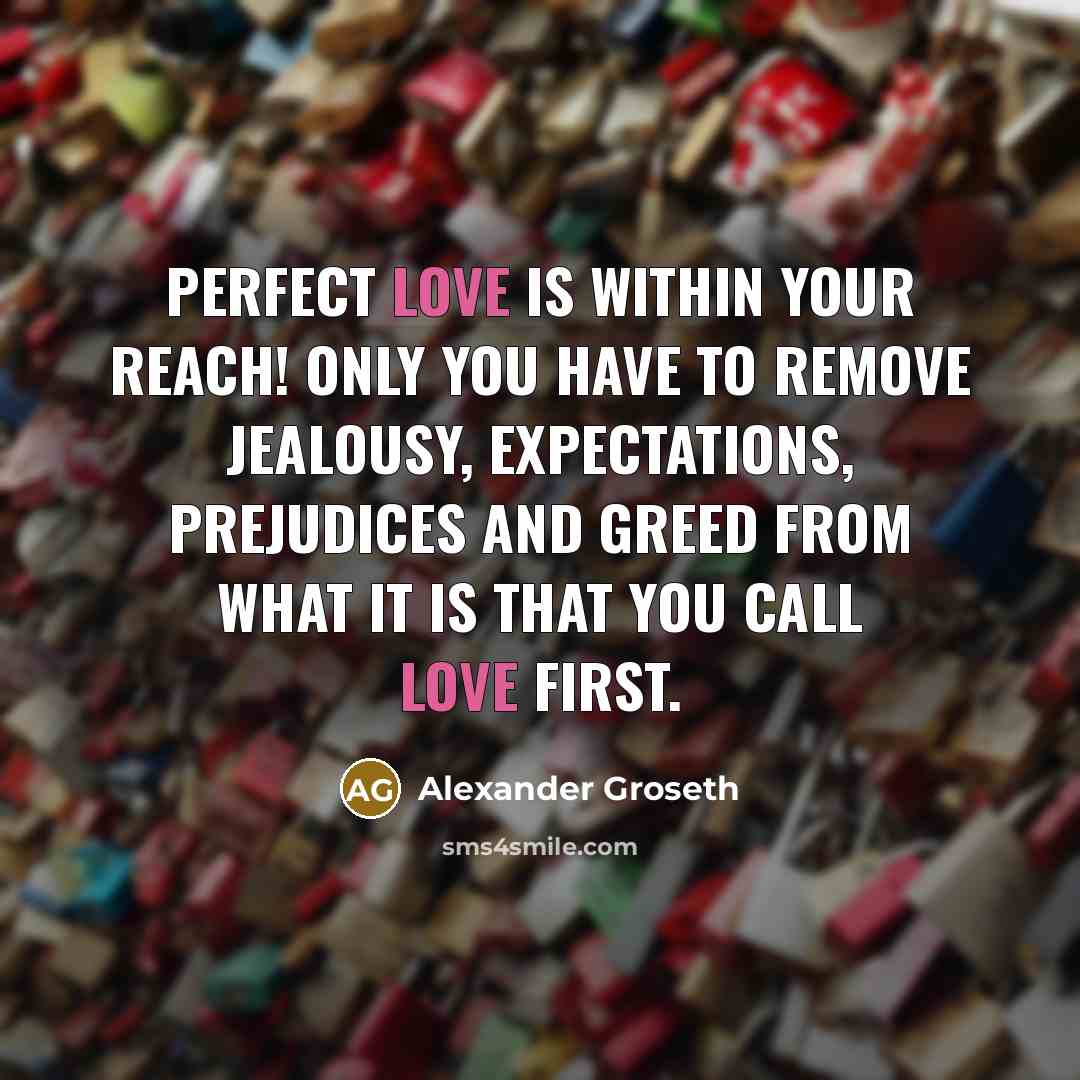 “Perfect love is within your reach! Only you have to remove jealousy, expectations, prejudices and greed from what it is that YOU call love first.” quote by Alexander Groseth