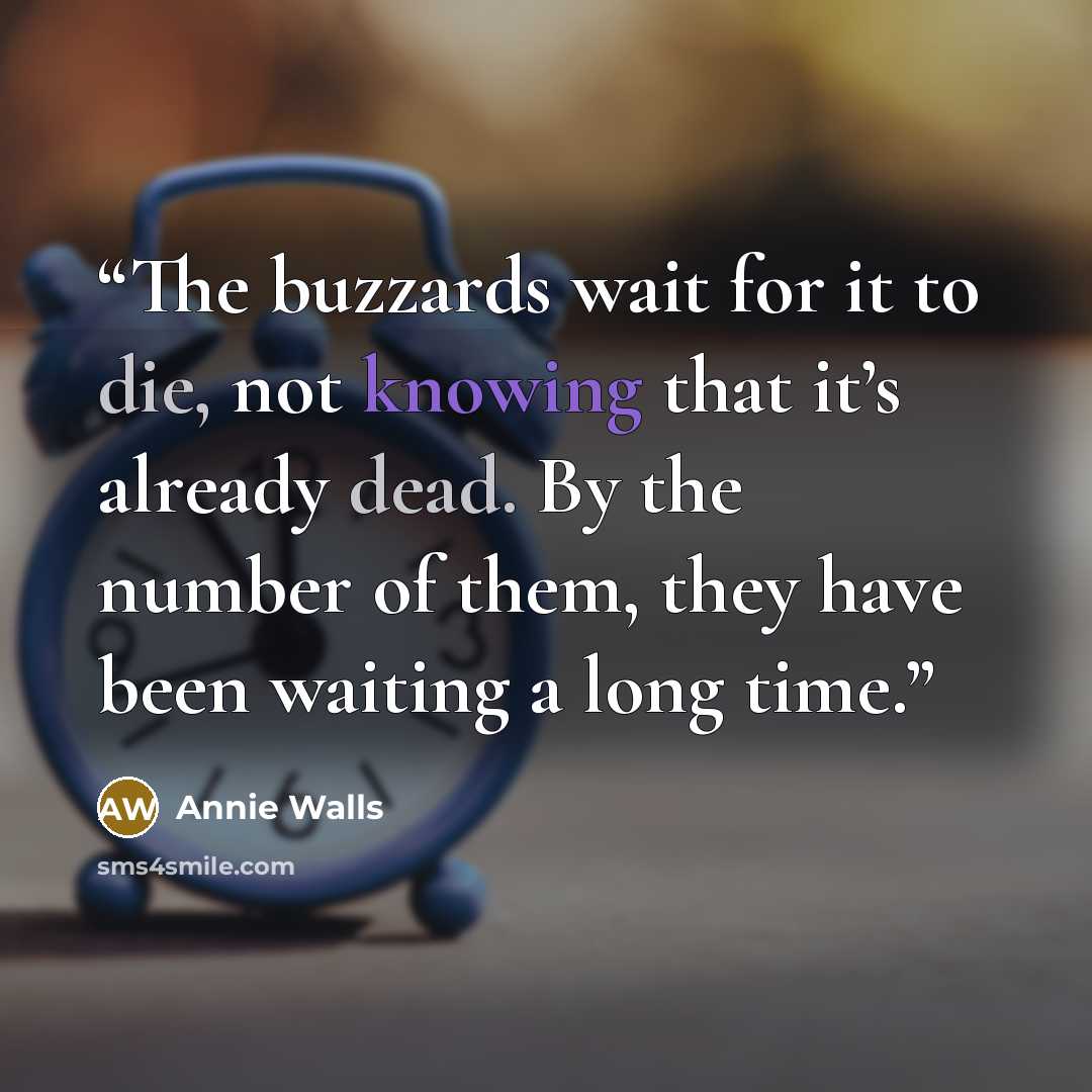 “The buzzards wait for it to die, not knowing that it’s already dead. By the number of them, they have been waiting a long time.” quote by Annie Walls