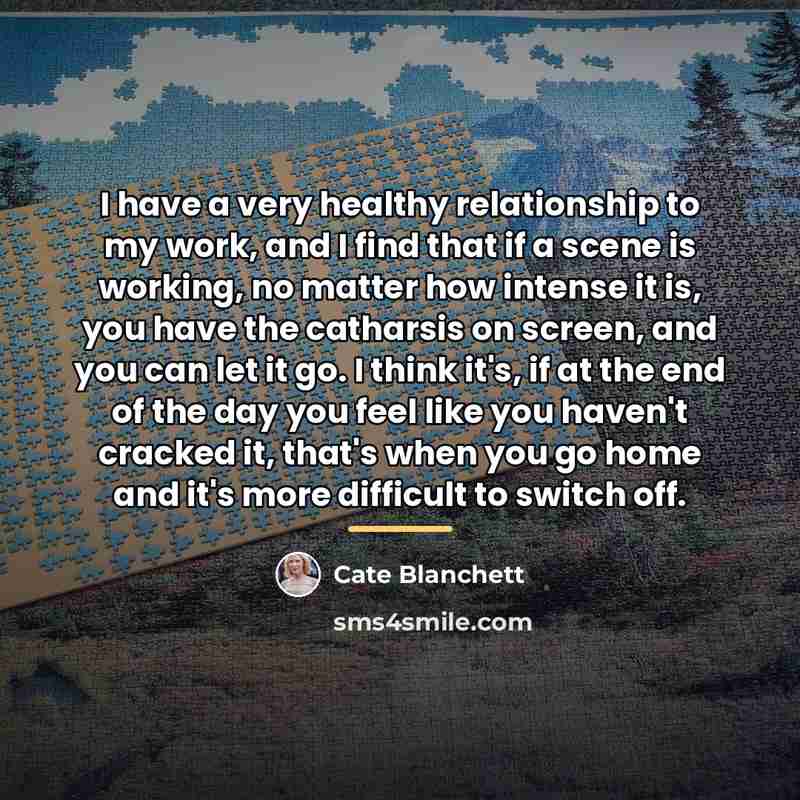 “I have a very healthy relationship to my work, and…” quote by Cate Blanchett