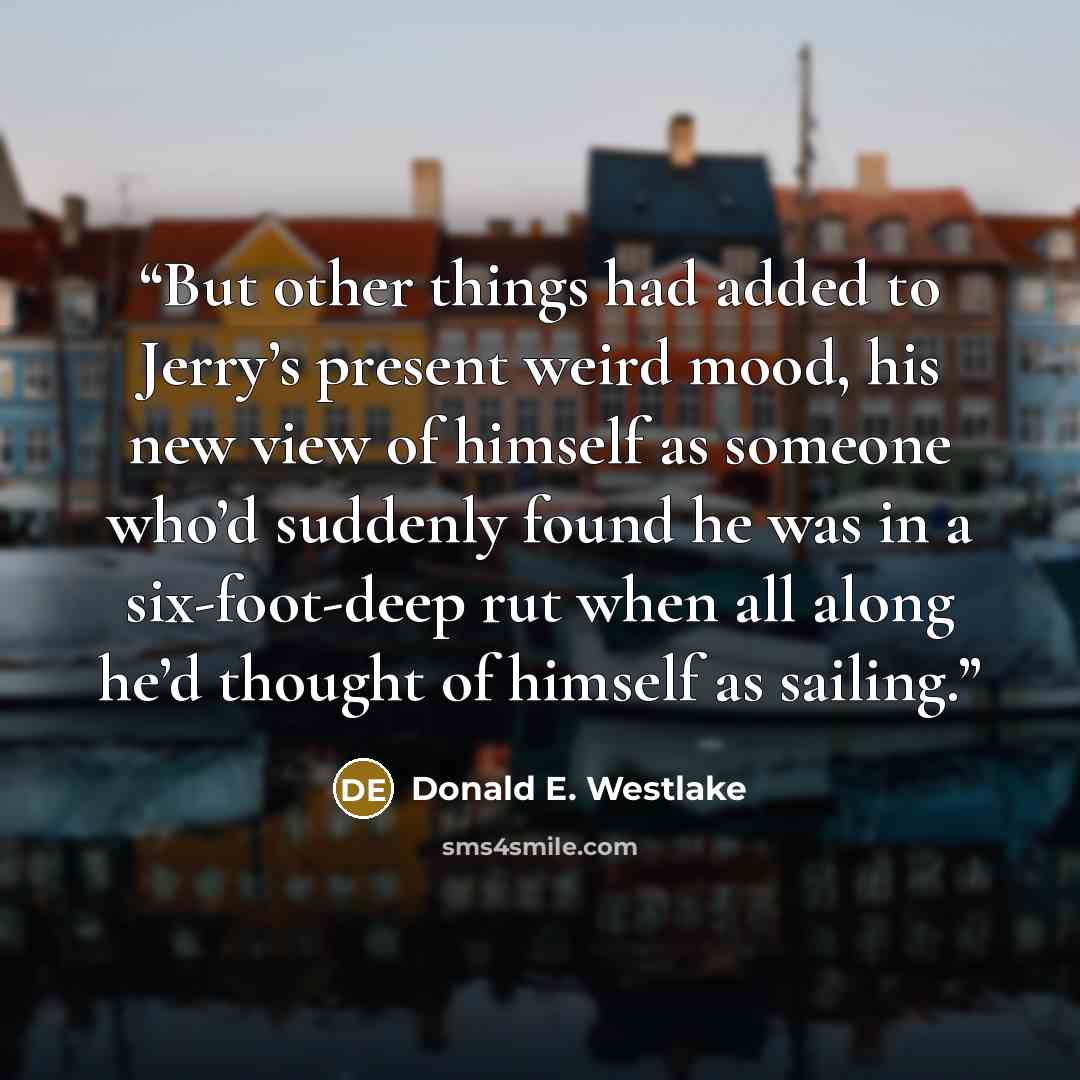 “But other things had added to Jerry’s present weird mood, his new view of himself as someone who’d suddenly found he was in a six-foot-deep rut when all along he’d thought of himself as sailing.” quote by Donald E. Westlake