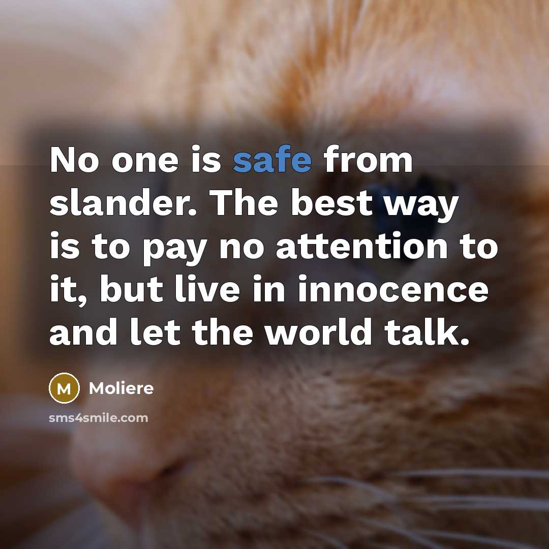 “No one is safe from slander. The best way is…” quote by Moliere