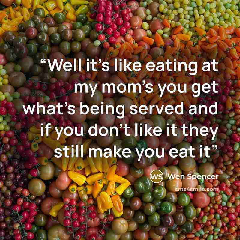 “Well it's like eating at my mom's you get what's being served and if you don't like it they still make you eat it” quote by Wen Spencer
