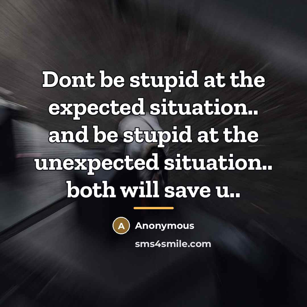 “Dont be stupid at the expected situation.. and be stupid…” quote by Anonymous