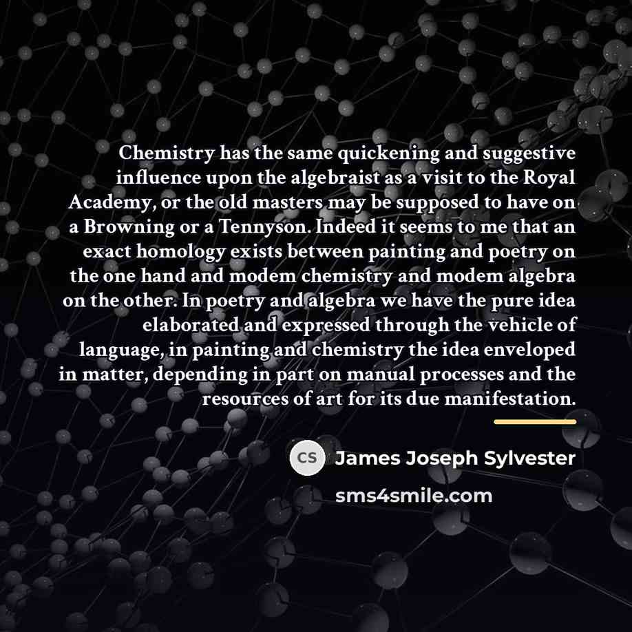 “Chemistry has the same quickening and suggestive influence upon the…” quote by James Joseph Sylvester