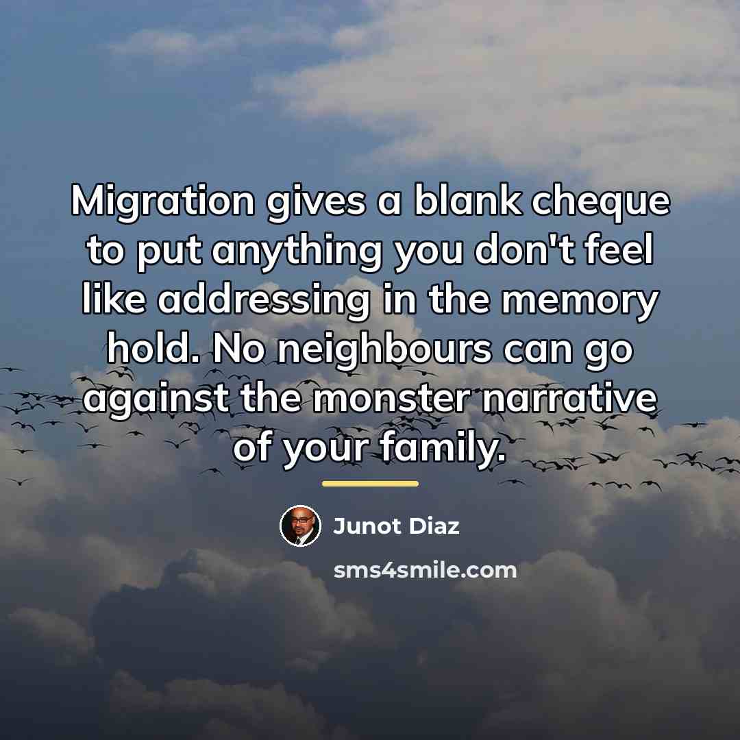 “Migration gives a blank cheque to put anything you don't…” quote by Junot Diaz