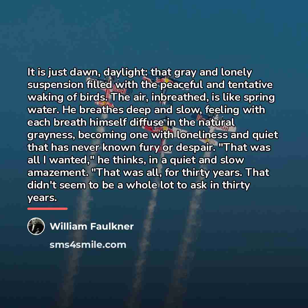 “It is just dawn, daylight: that gray and lonely suspension…” quote by William Faulkner