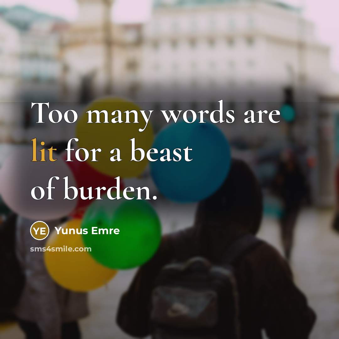 “Too many words are lit for a beast of burden.…” quote by Yunus Emre