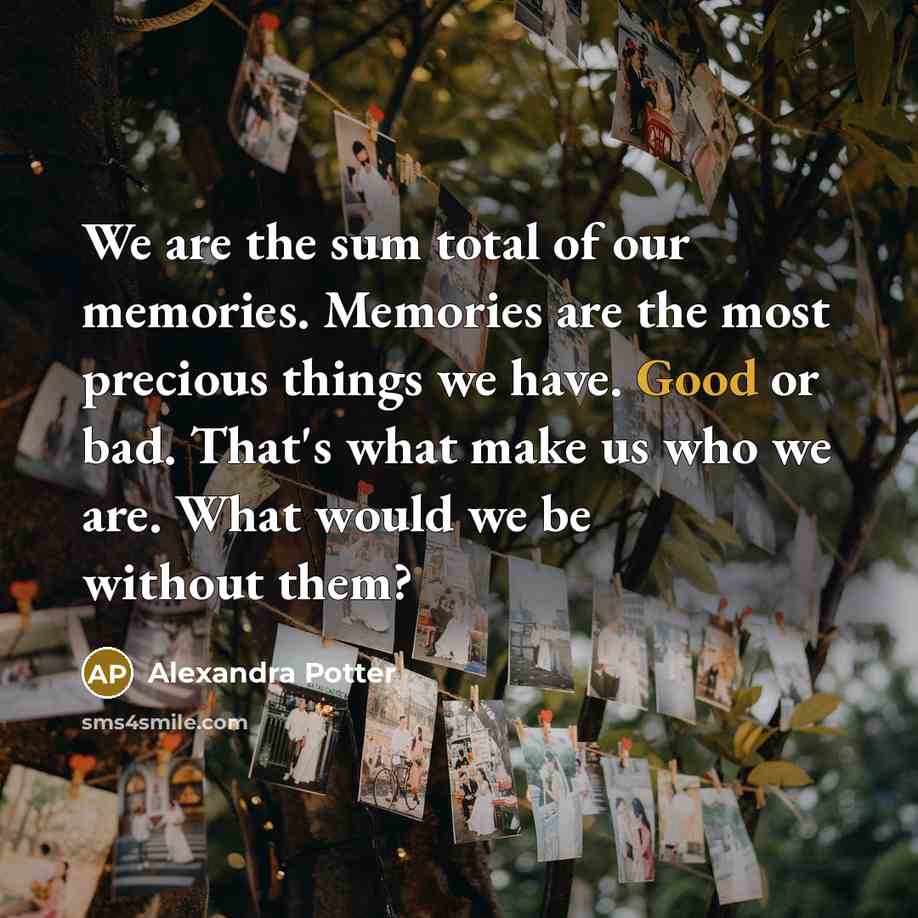 “We are the sum total of our memories. Memories are…” quote by Alexandra Potter