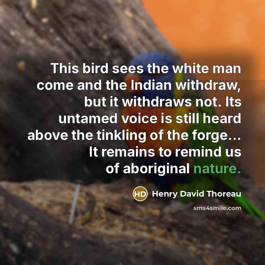 “This bird sees the white man come and the Indian…” quote by Henry David Thoreau