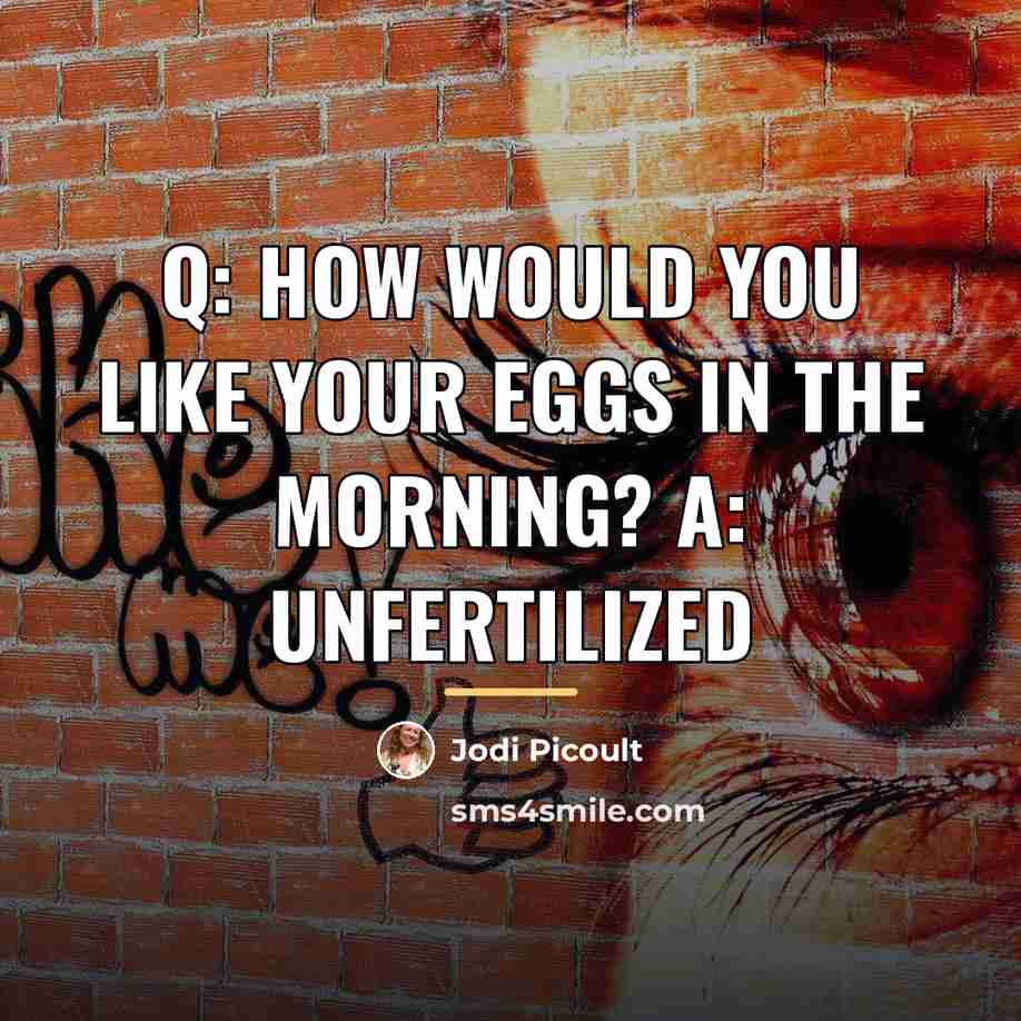 “Q: How would you like your eggs in the morning?…” quote by Jodi Picoult