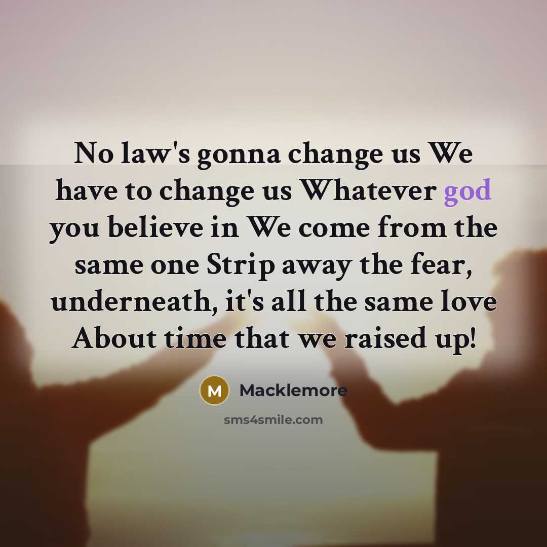 “No law's gonna change us We have to change us…” quote by Macklemore