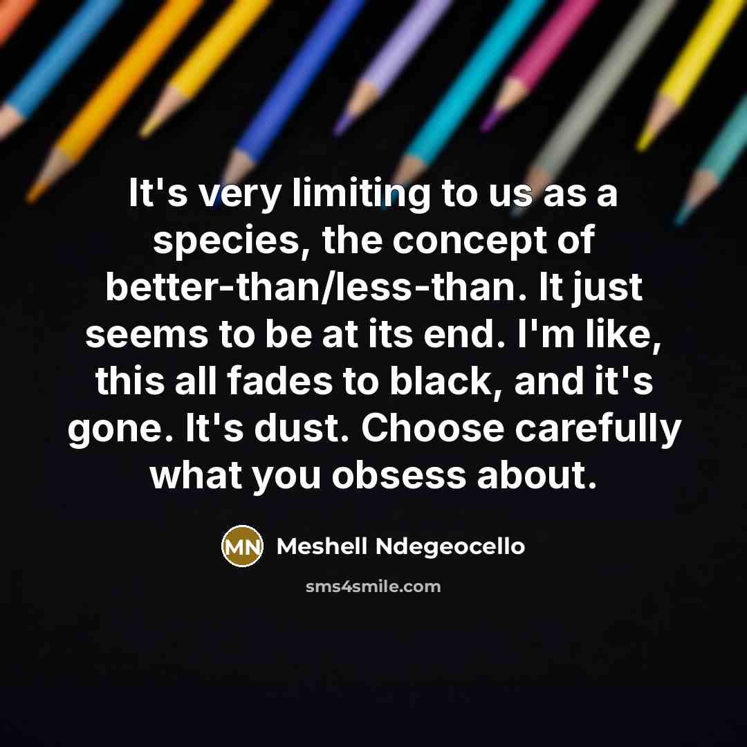 “It's very limiting to us as a species, the concept of better-than/less-than. It just seems to be at its end. I'm like, this all fades to black, and it's gone. It's dust. Choose carefully what you obsess about.” quote by Meshell Ndegeocello