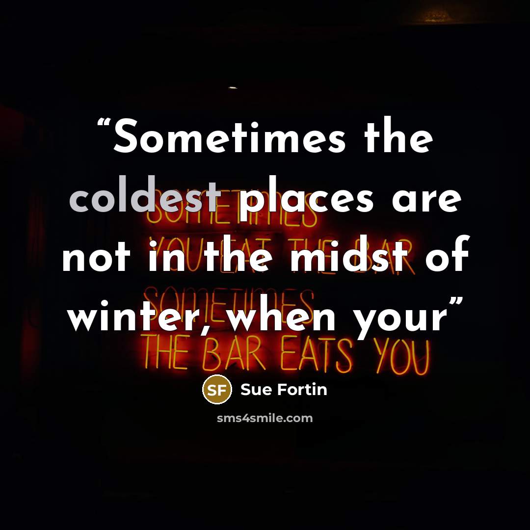 “Sometimes the coldest places are not in the midst of winter, when your” quote by Sue Fortin