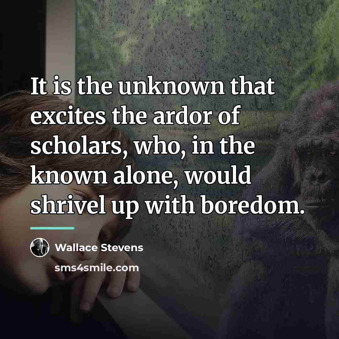 “It is the unknown that excites the ardor of scholars,…” quote by Wallace Stevens