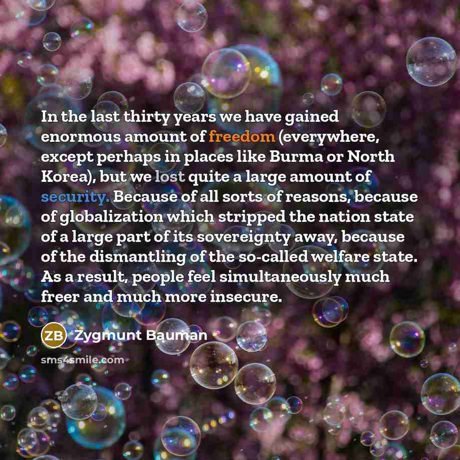 “In the last thirty years we have gained enormous amount…” quote by Zygmunt Bauman