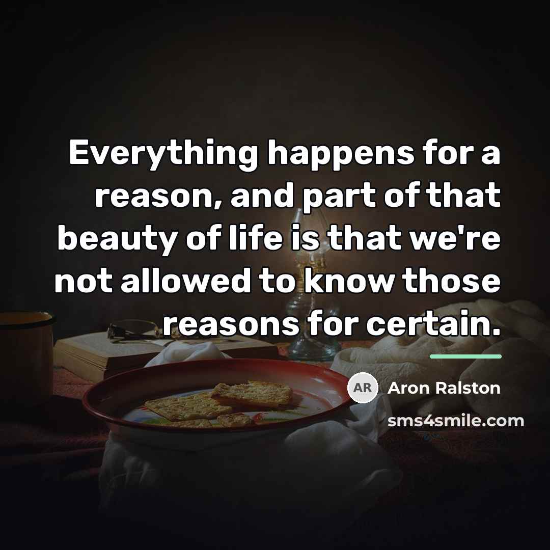 “Everything happens for a reason, and part of that beauty…” quote by Aron Ralston