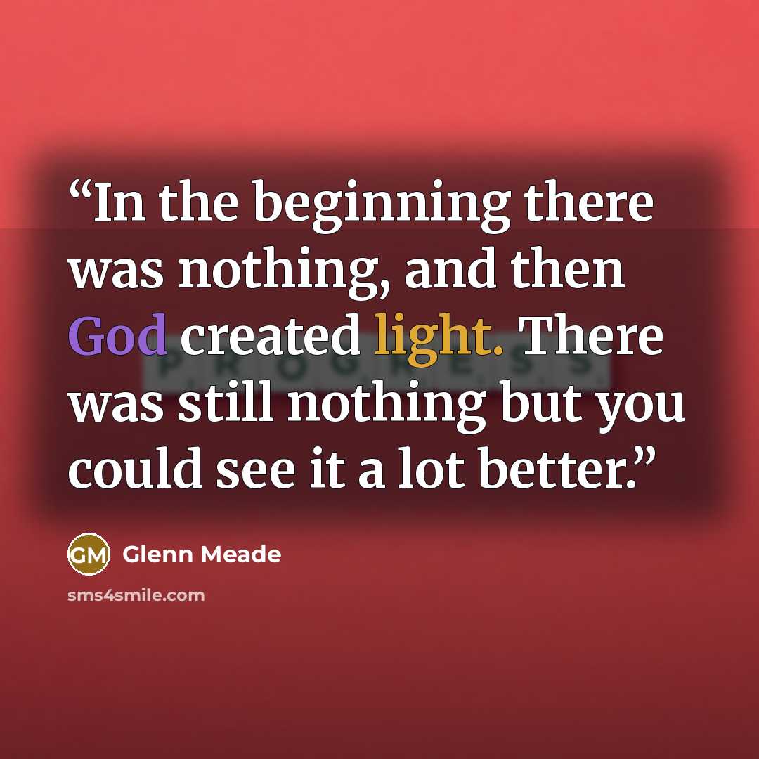 “In the beginning there was nothing, and then God created light. There was still nothing but you could see it a lot better.” quote by Glenn Meade