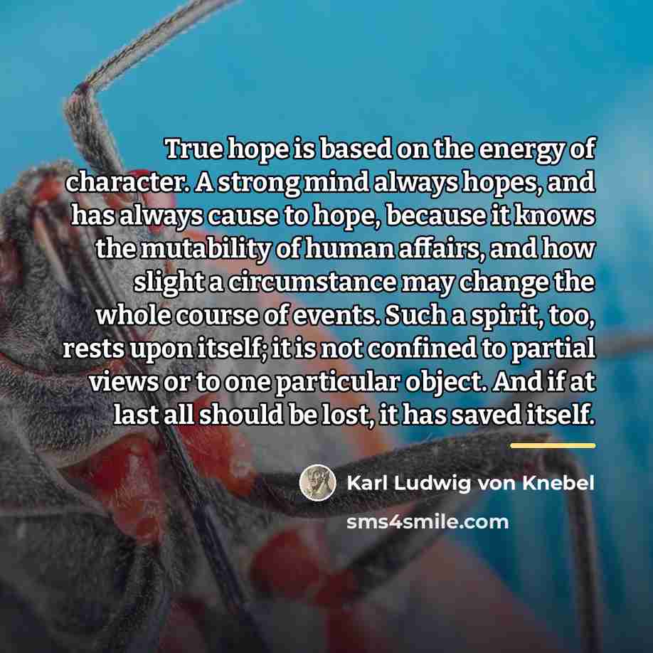 “True hope is based on the energy of character. A…” quote by Karl Ludwig von Knebel