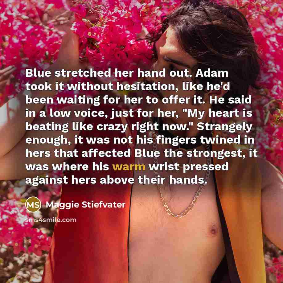“Blue stretched her hand out. Adam took it without hesitation,…” quote by Maggie Stiefvater