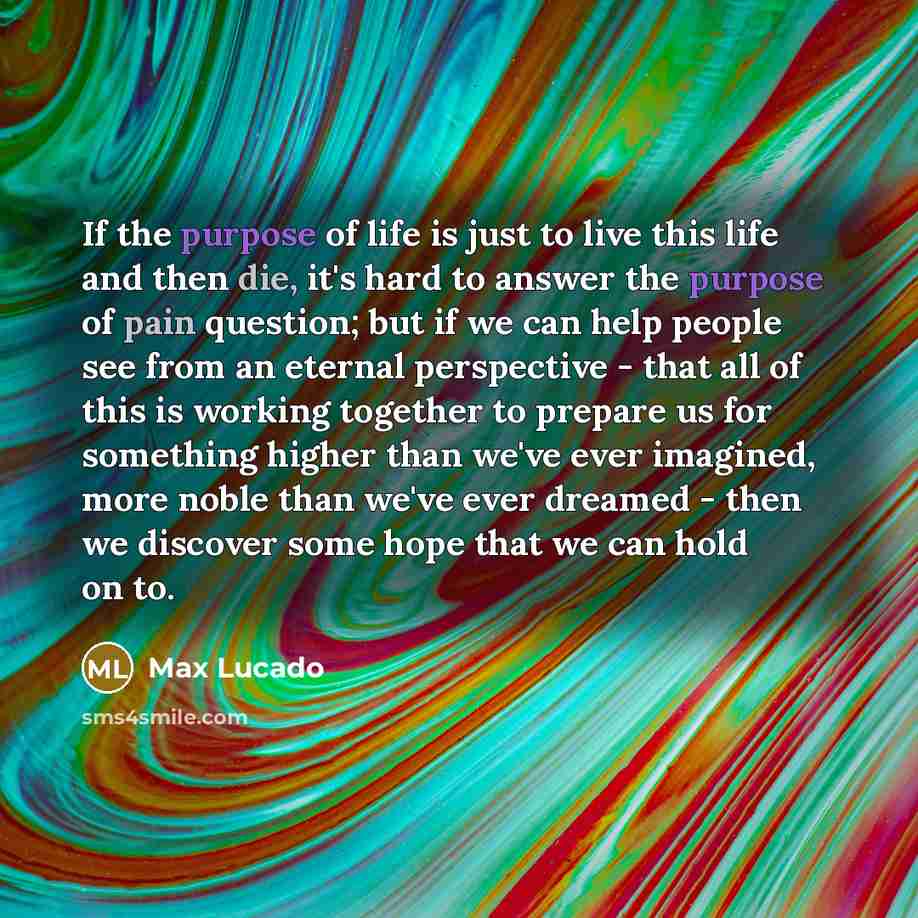 “If the purpose of life is just to live this…” quote by Max Lucado