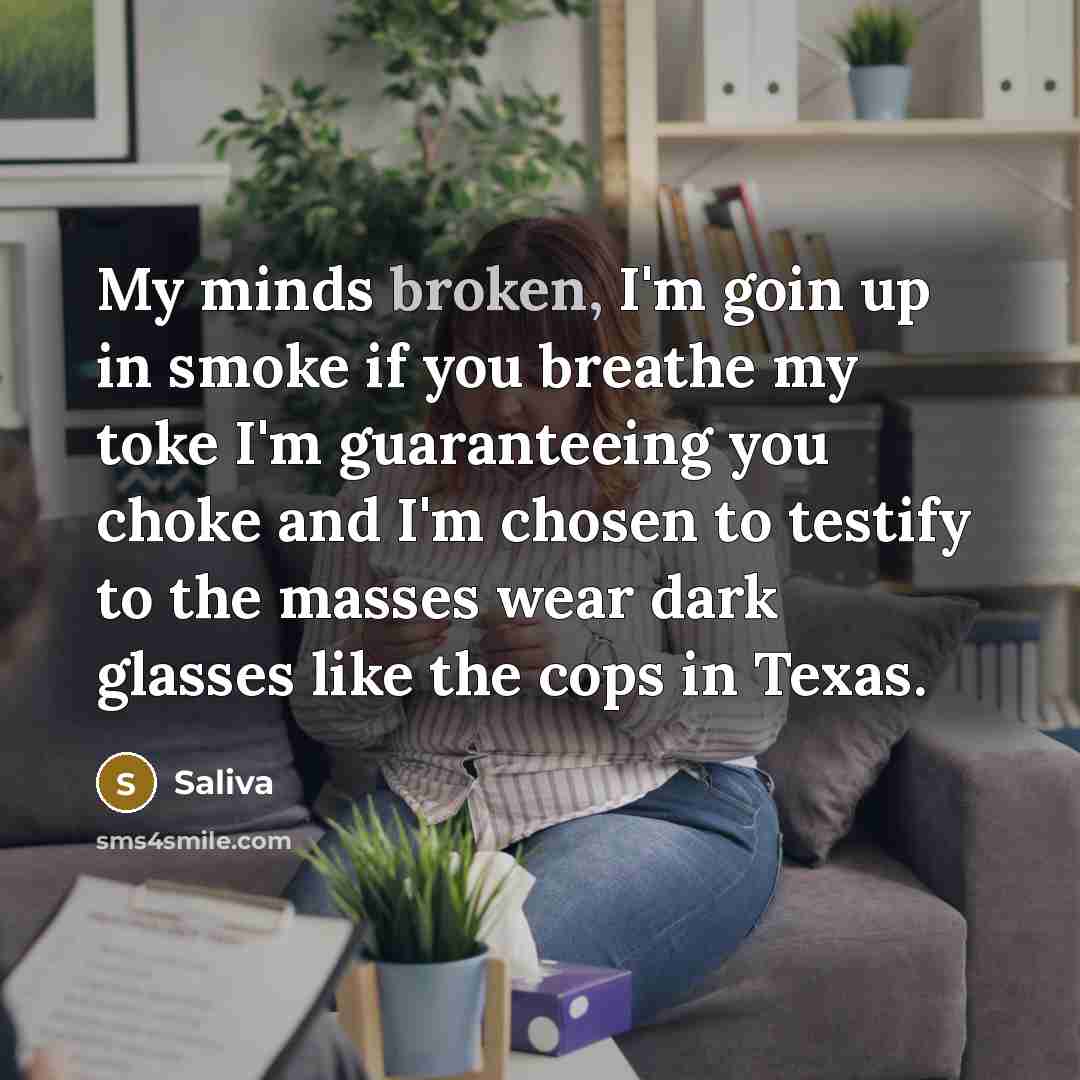 “My minds broken, I'm goin up in smoke if you…” quote by Saliva