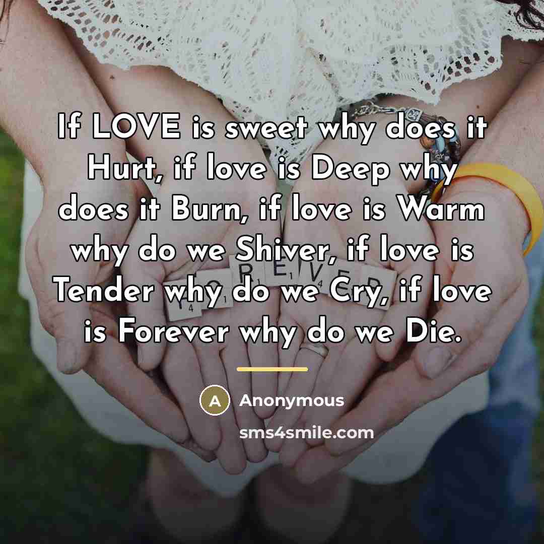 “If LOVE is sweet why does it Hurt, if love…” quote by Anonymous