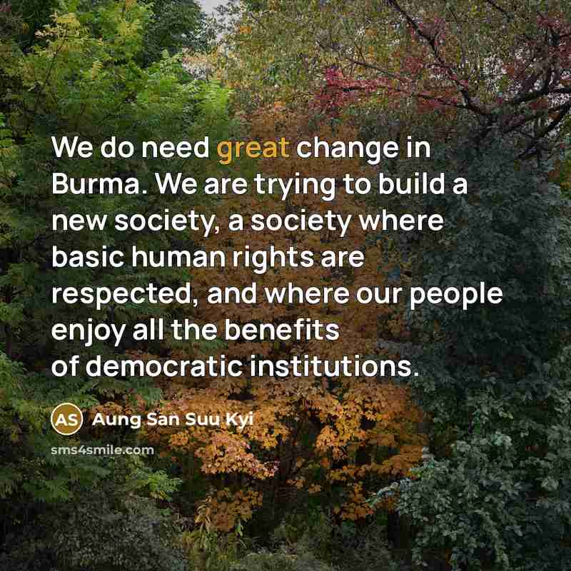 “We do need great change in Burma. We are trying…” quote by Aung San Suu Kyi