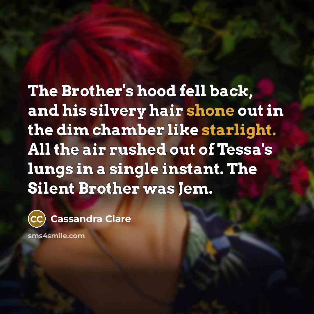 “The Brother's hood fell back, and his silvery hair shone…” quote by Cassandra Clare