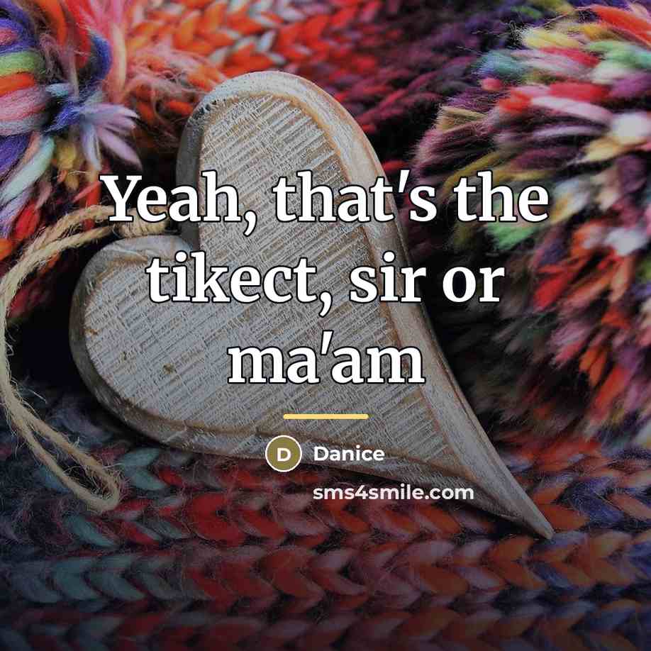 “Yeah, that's the tikect, sir or ma'am…” quote by Danice