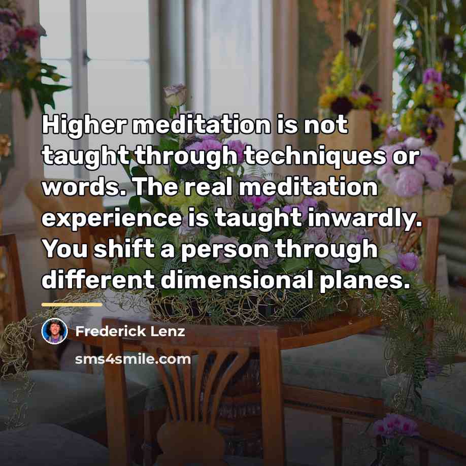 “Higher meditation is not taught through techniques or words. The…” quote by Frederick Lenz