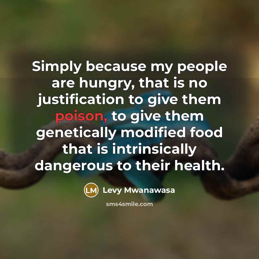 “Simply because my people are hungry, that is no justification to give them poison, to give them genetically modified food that is intrinsically dangerous to their health.” quote by Levy Mwanawasa