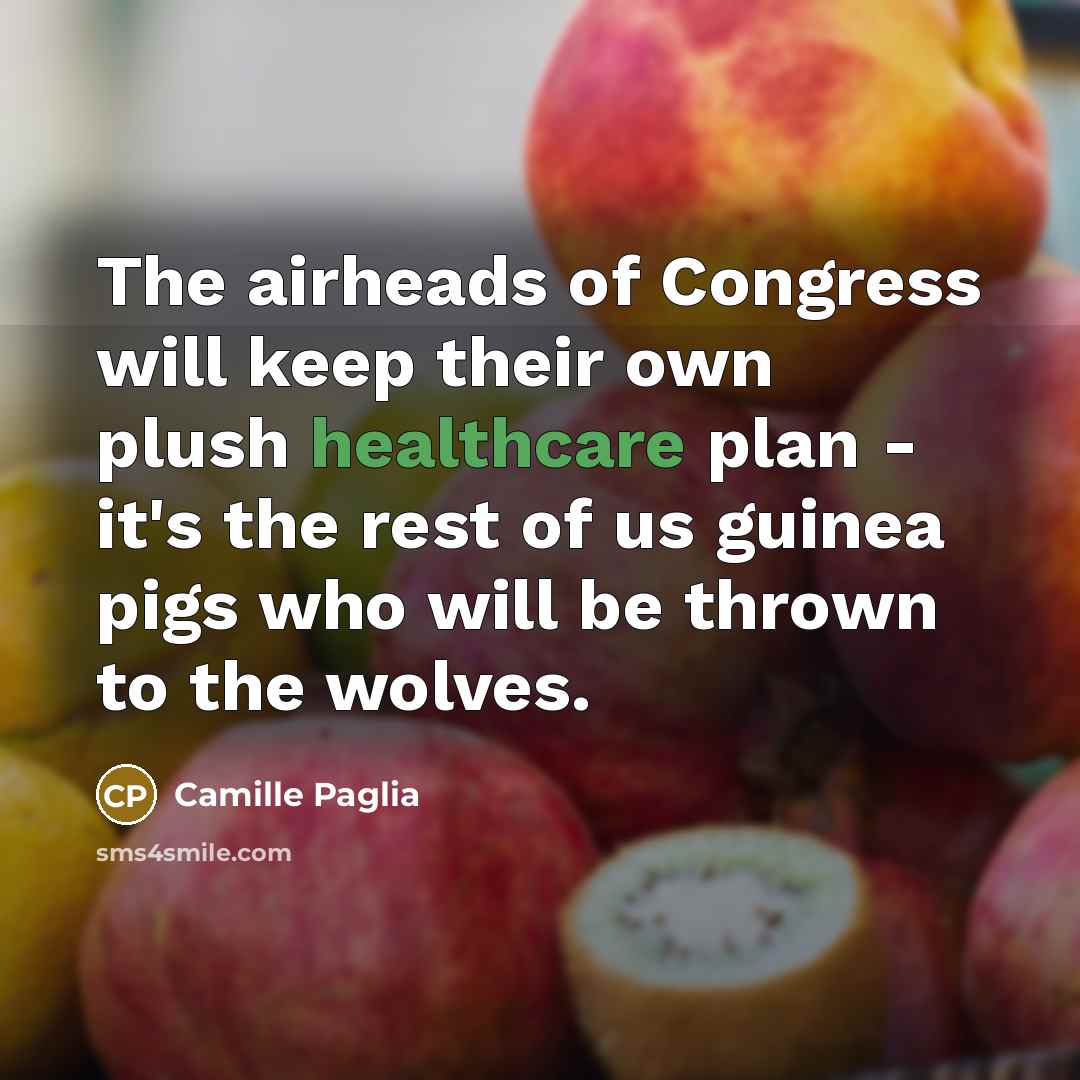 “The airheads of Congress will keep their own plush healthcare…” quote by Camille Paglia