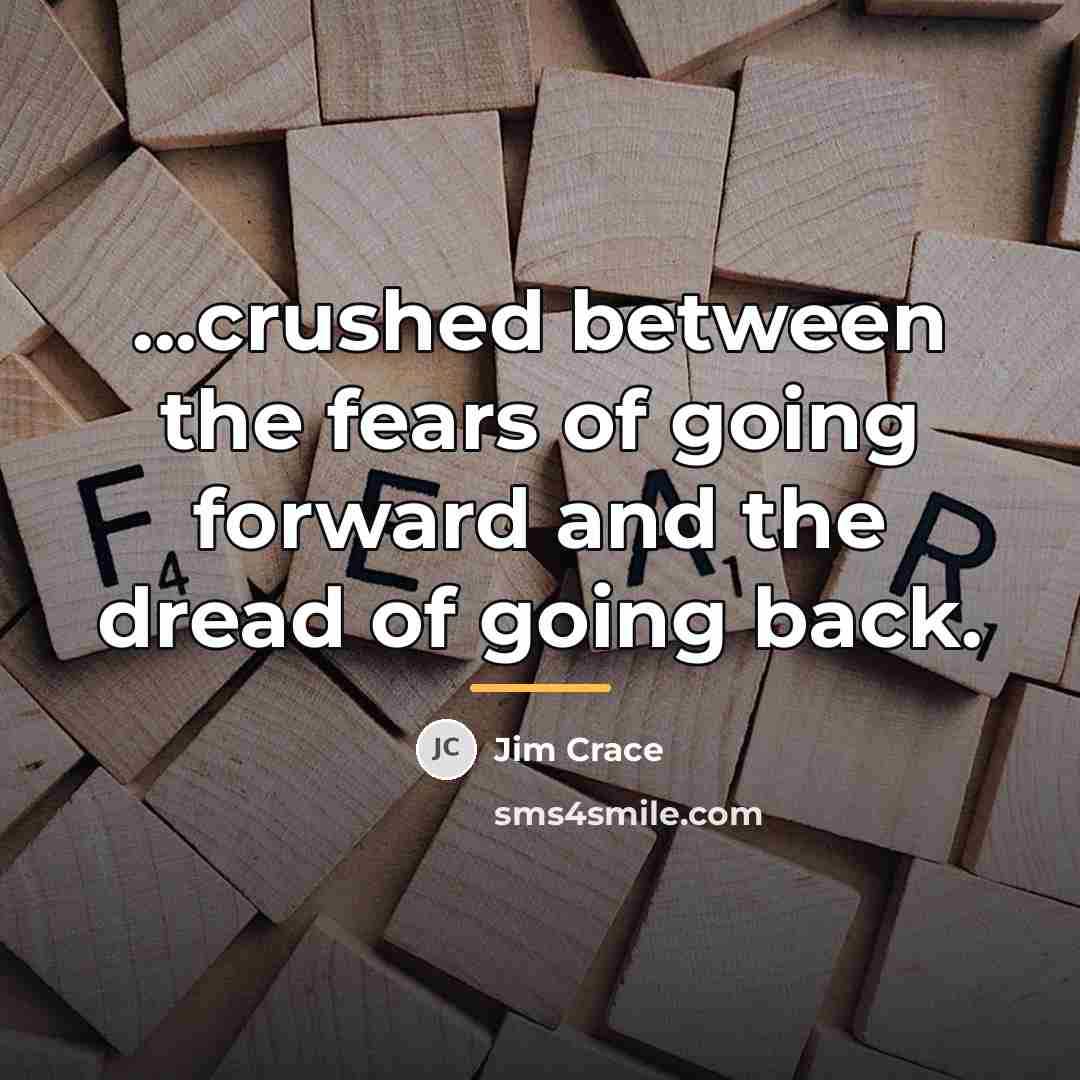 “...crushed between the fears of going forward and the dread…” quote by Jim Crace