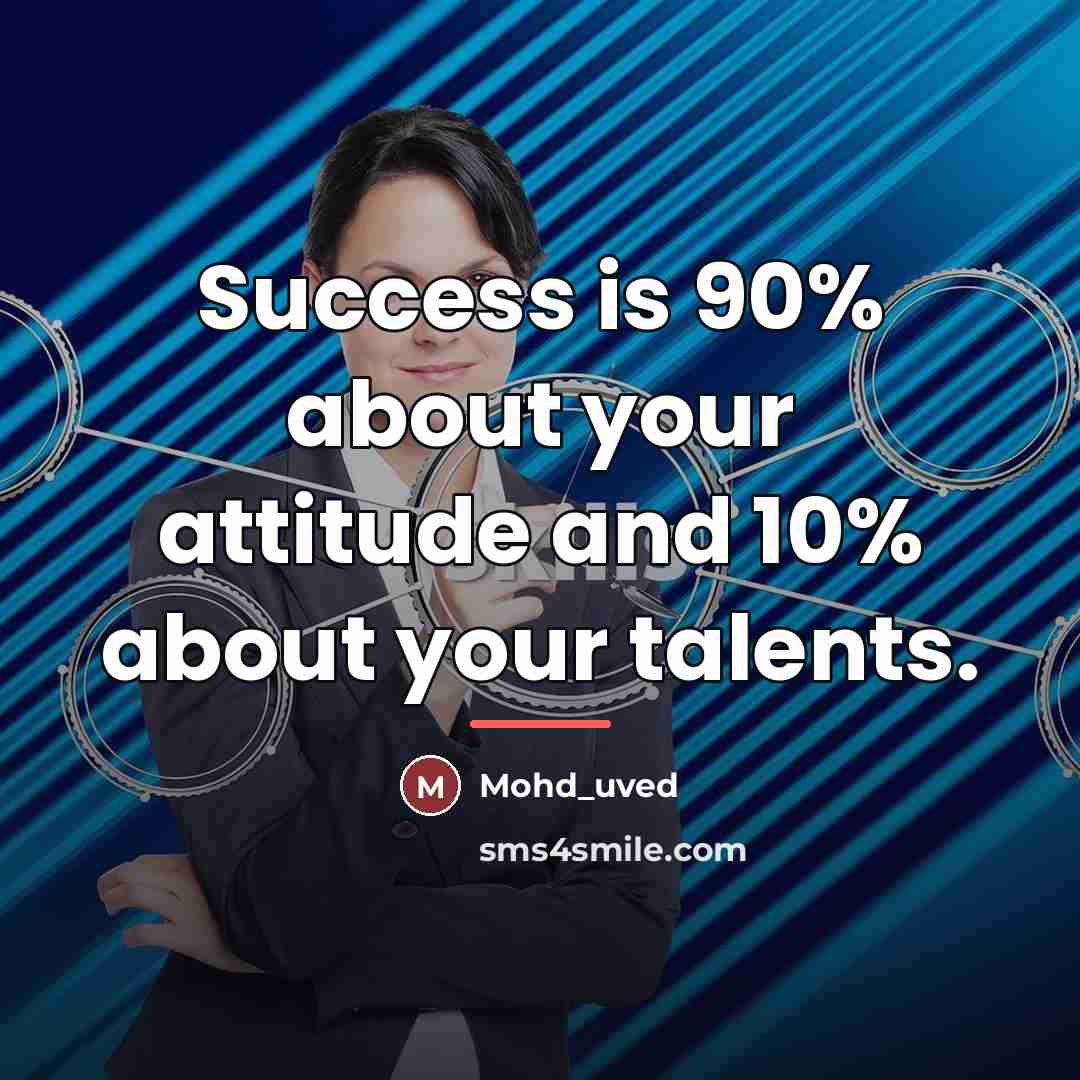 “Success is 90% about your attitude and 10% about your…” quote by Anonymous