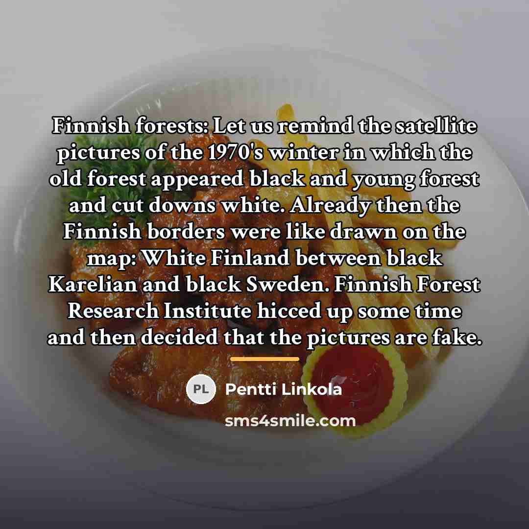 “Finnish forests: Let us remind the satellite pictures of the…” quote by Pentti Linkola