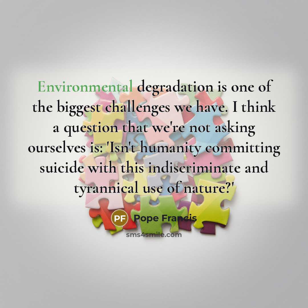 “Environmental degradation is one of the biggest challenges we have.…” quote by Pope Francis
