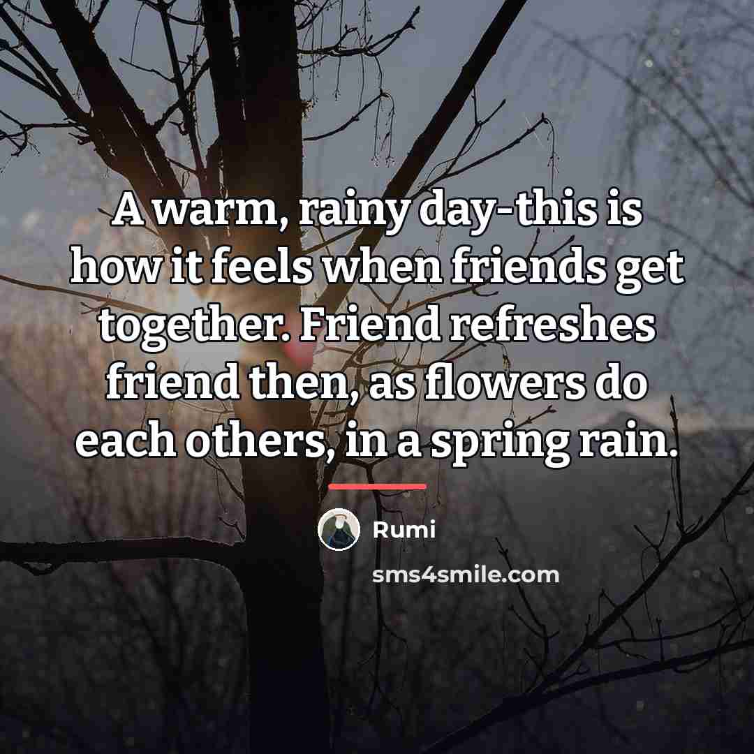 “A warm, rainy day-this is how it feels when friends…” quote by Rumi
