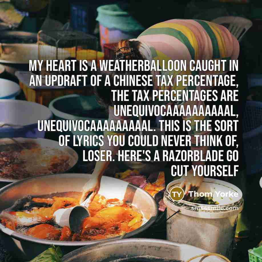 “My heart is a weatherballoon caught in an updraft of…” quote by Thom Yorke