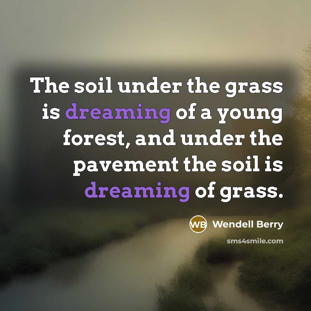 “The soil under the grass is dreaming of a young…” quote by Wendell Berry