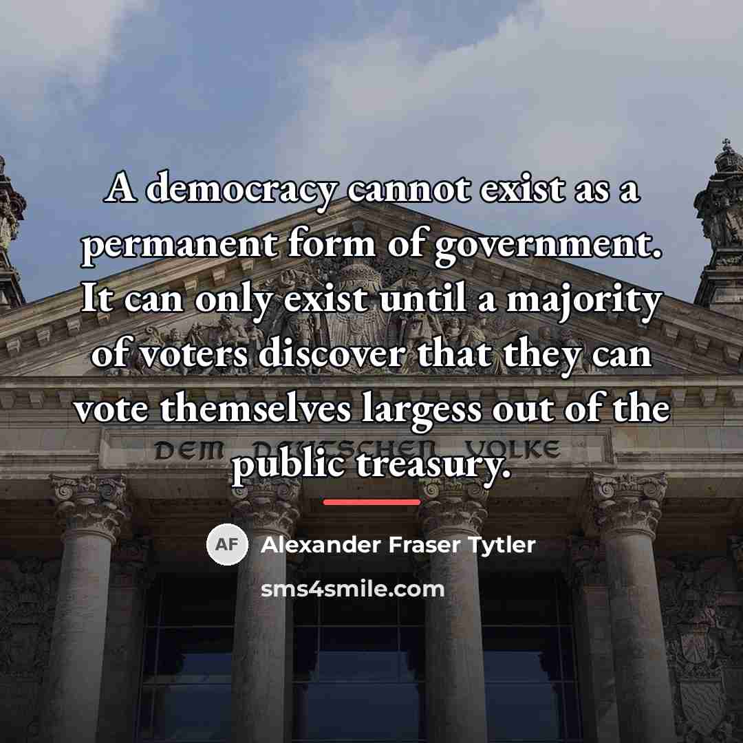 “A democracy cannot exist as a permanent form of government.…” quote by Alexander Fraser Tytler