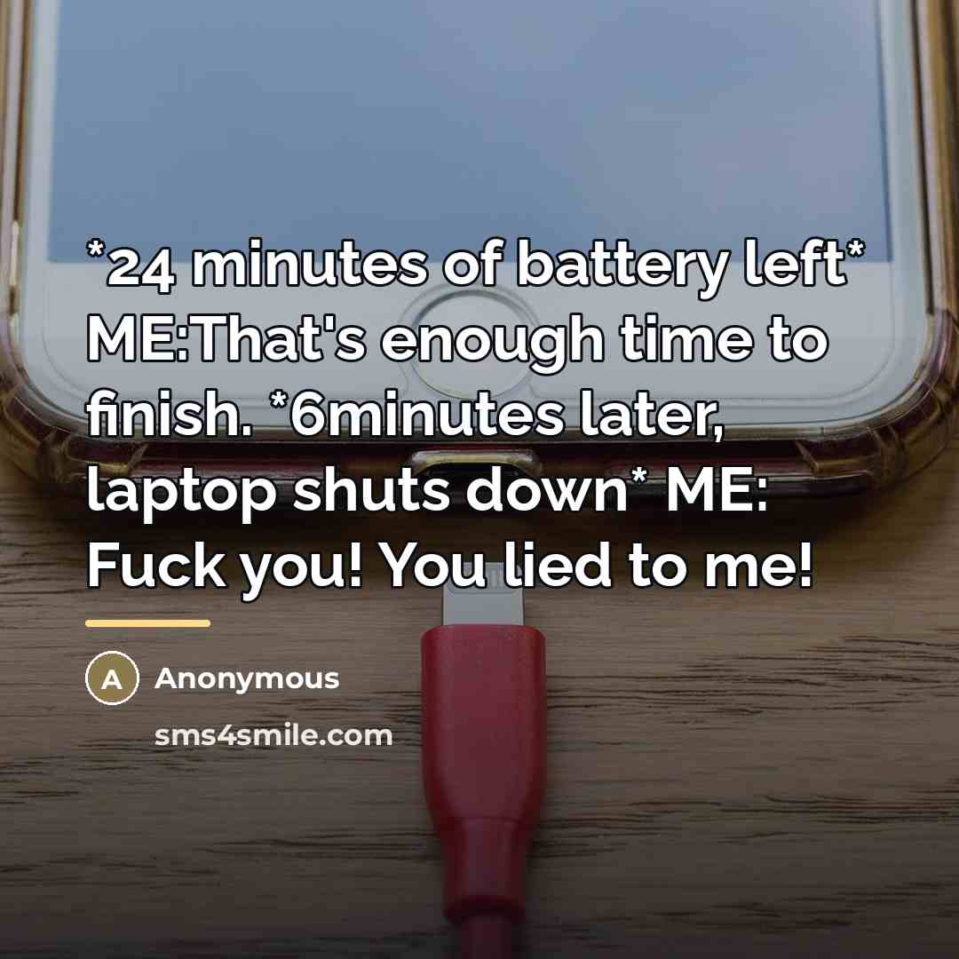 “*24 minutes of battery left* ME:That's enough time to finish.…” quote by Anonymous