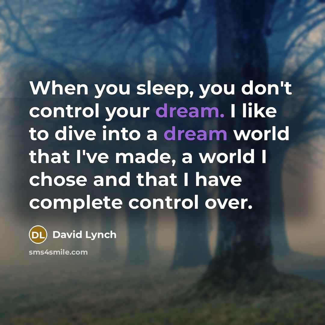 “When you sleep, you don`t control your dream. I like…” quote by David Lynch
