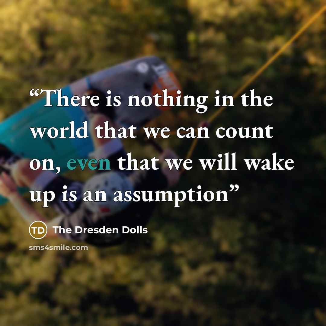 “There is nothing in the world that we can count on, even that we will wake up is an assumption” quote by The Dresden Dolls