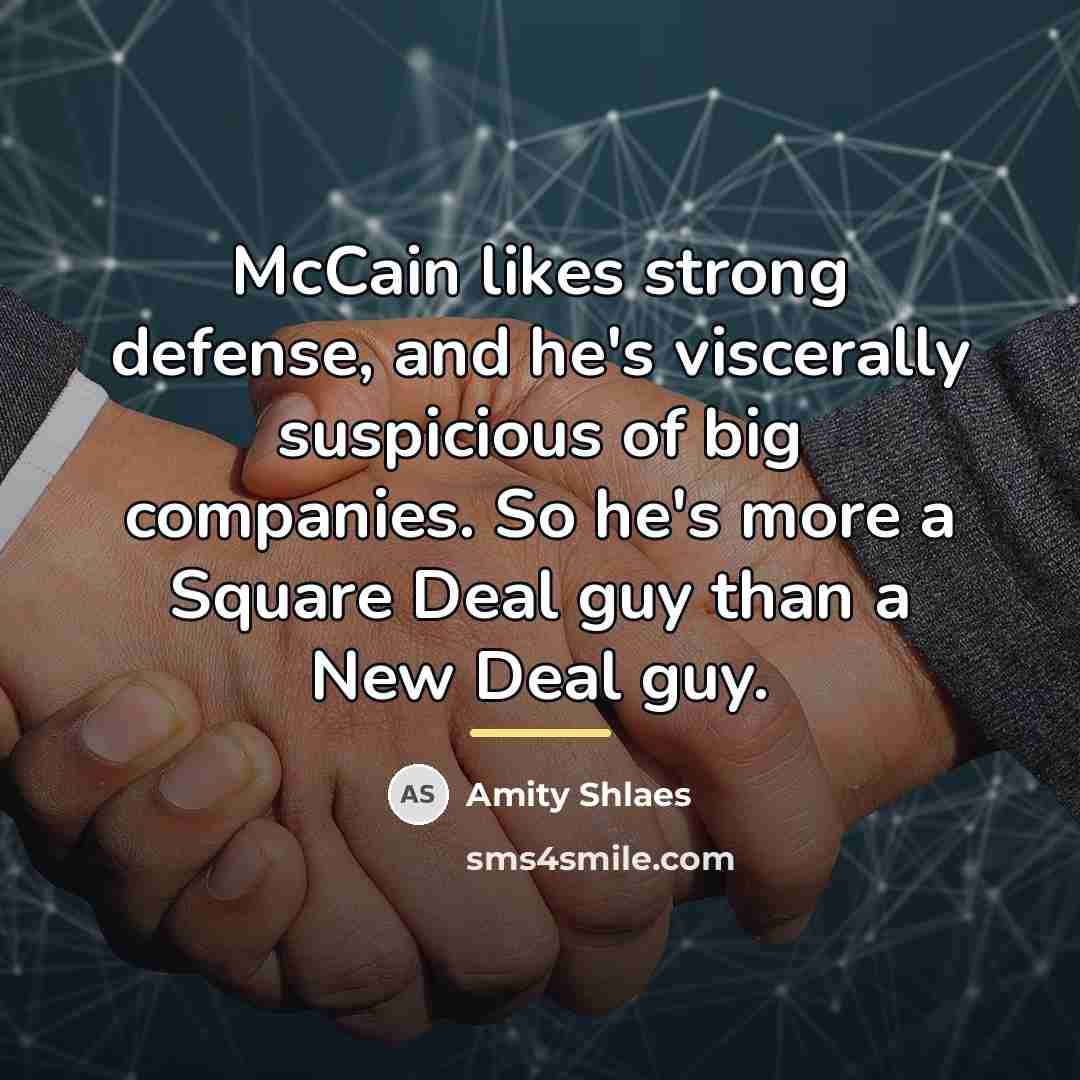 “McCain likes strong defense, and he's viscerally suspicious of big…” quote by Amity Shlaes