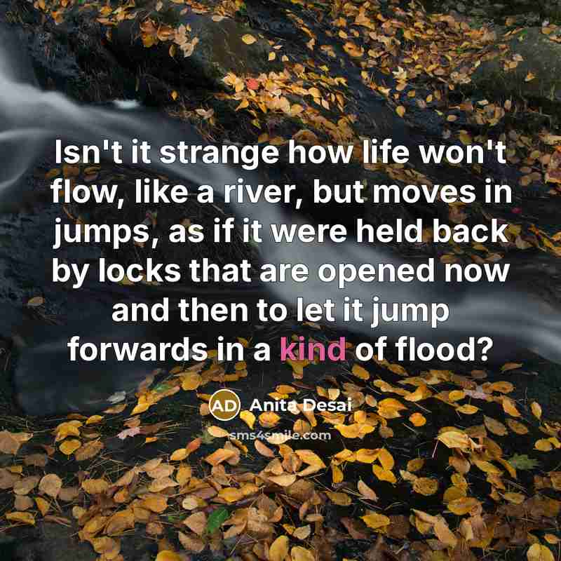 “Isn't it strange how life won't flow, like a river,…” quote by Anita Desai