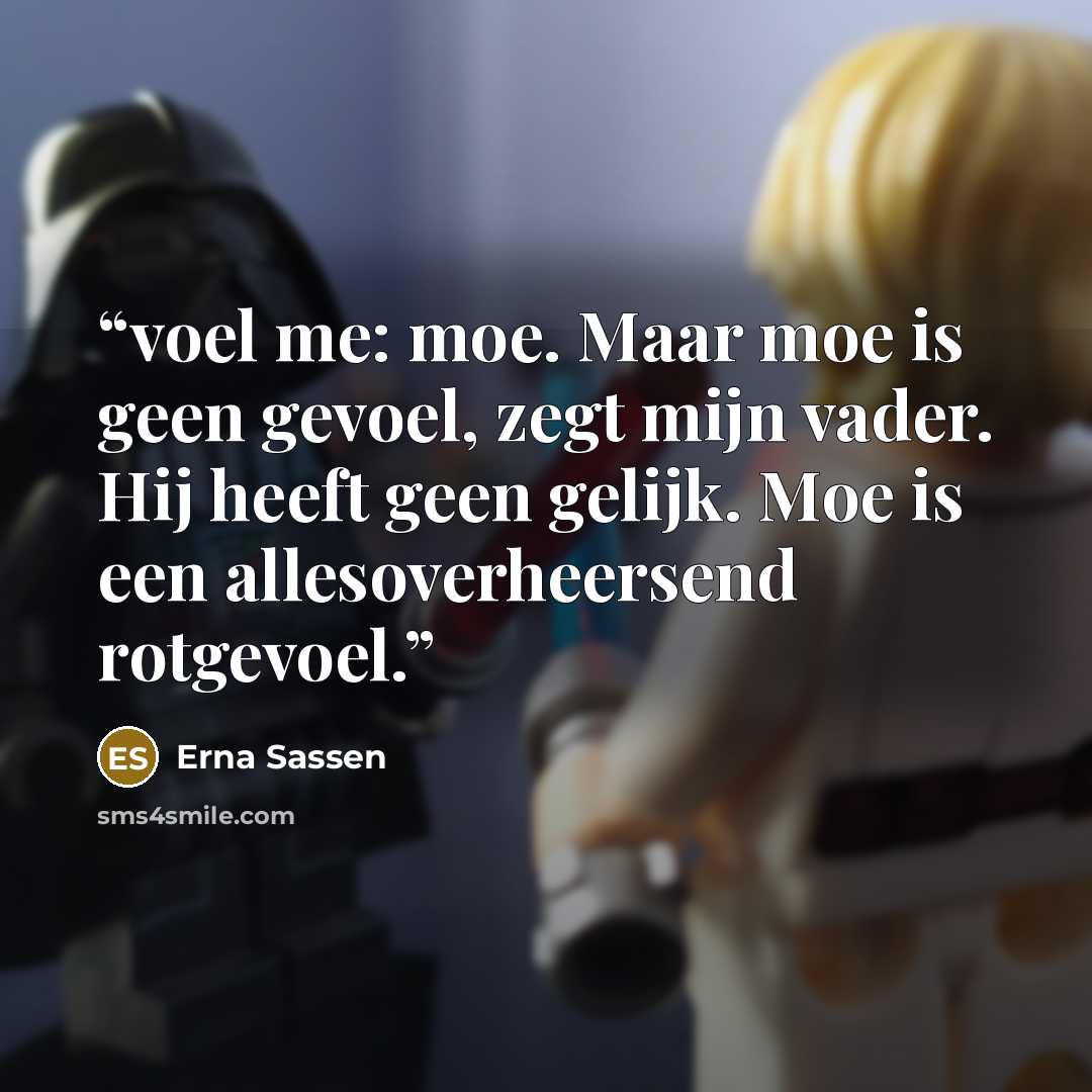 “voel me: moe. Maar moe is geen gevoel, zegt mijn vader. Hij heeft geen gelijk. Moe is een allesoverheersend rotgevoel.” quote by Erna Sassen