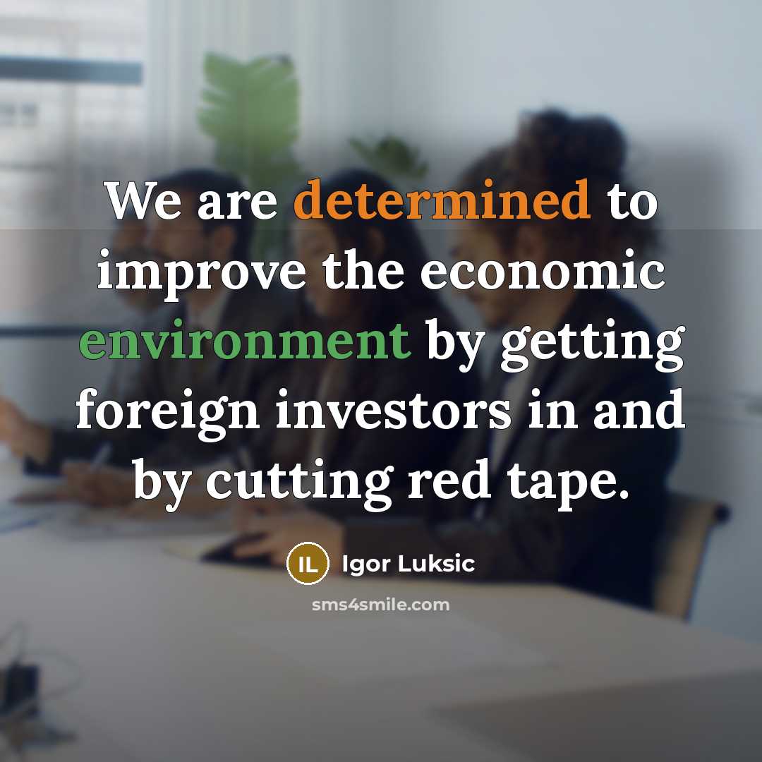 “We are determined to improve the economic environment by getting…” quote by Igor Luksic
