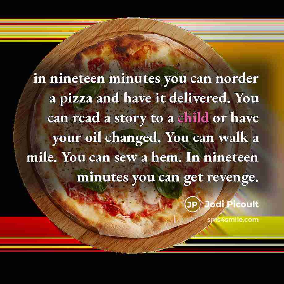 “in nineteen minutes you can norder a pizza and have…” quote by Jodi Picoult