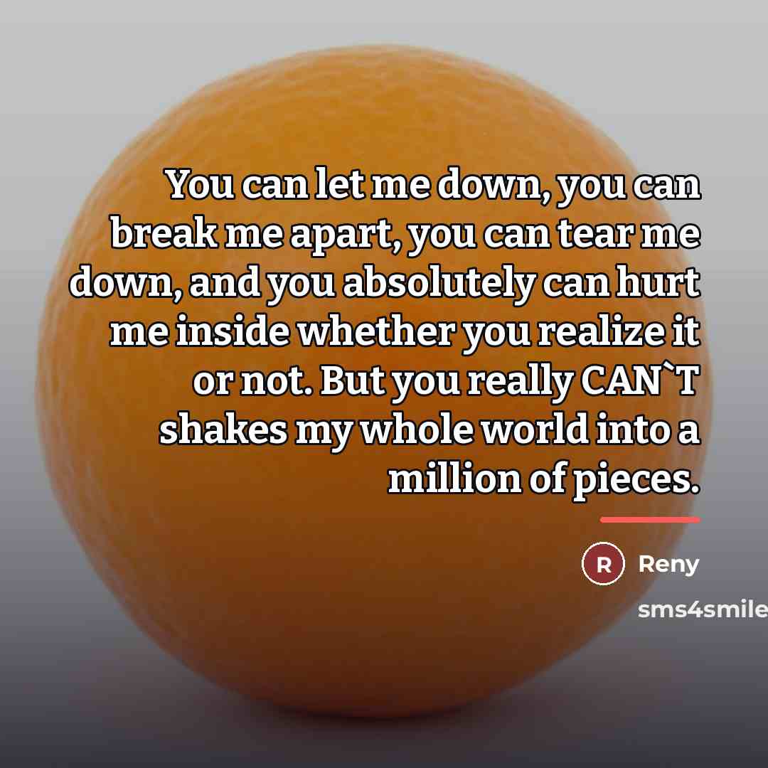 “You can let me down, you can break me apart,…” quote by Reny