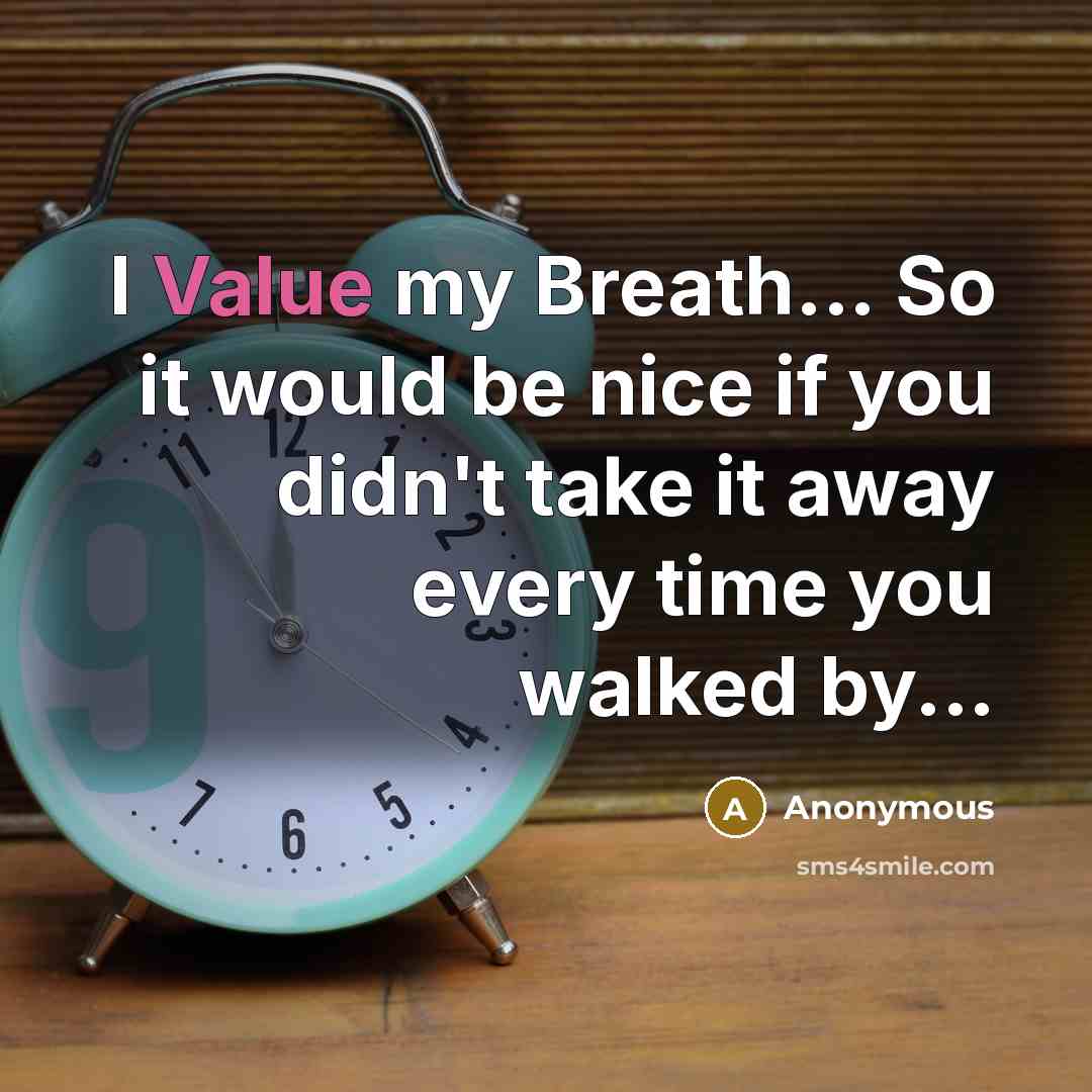 “I Value my Breath... So it would be nice if you didn't take it away every time you walked by...” quote by Anonymous